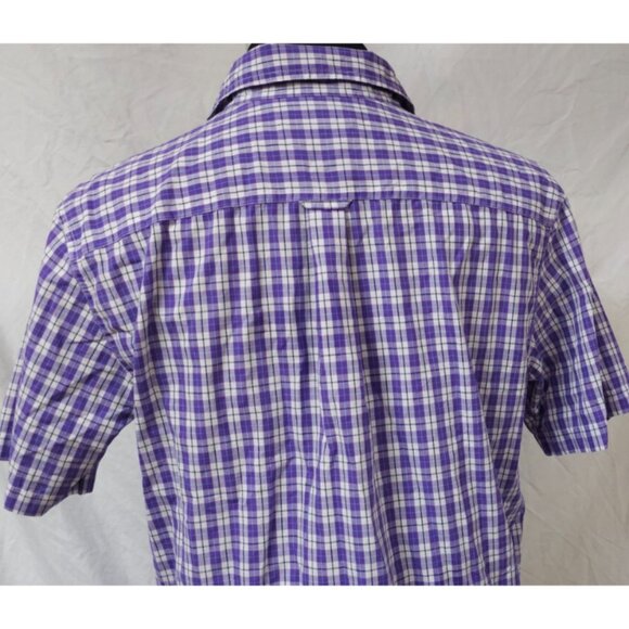Chaps Easy Care Mens Large Purple Check Short Sleeve Button Down Logo Shirt - Picture 8 of 10